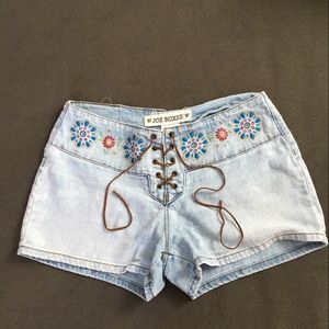 Vintage Joe Boxer Jean Shorts with Lace Up Suede Front